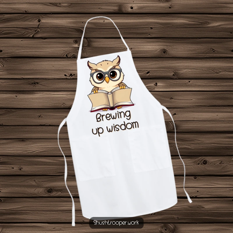 Funny Owl Librarian Apron: Cheerful owl with spectacles, ready to oversee kitchen tasks with wisdom.