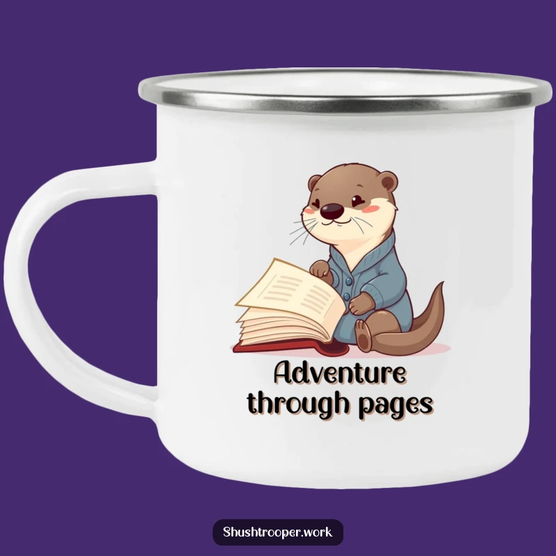 Funny Otter Librarian Camping Mug: Enamel Curious Cardigan Reader Cup