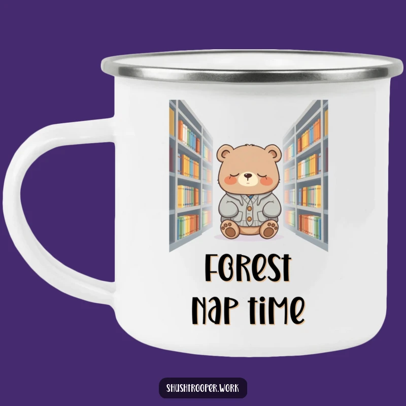 Funny Sleepy Bear Enamel Camping Mug: Cozy Campfire Companion