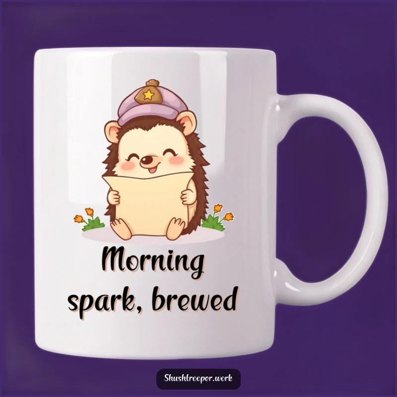 Funny Happy Hedgehog Mug: Enthusiastic Reader Scholar Gift