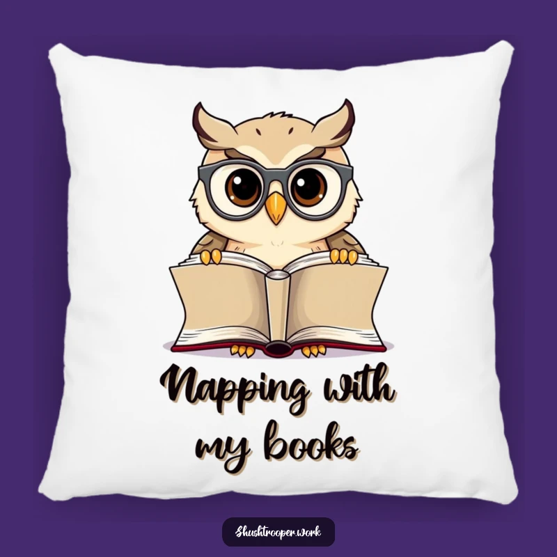 Funny Owl Librarian Pillow: Cheerful Bookworm Cushion for Cozy Reading