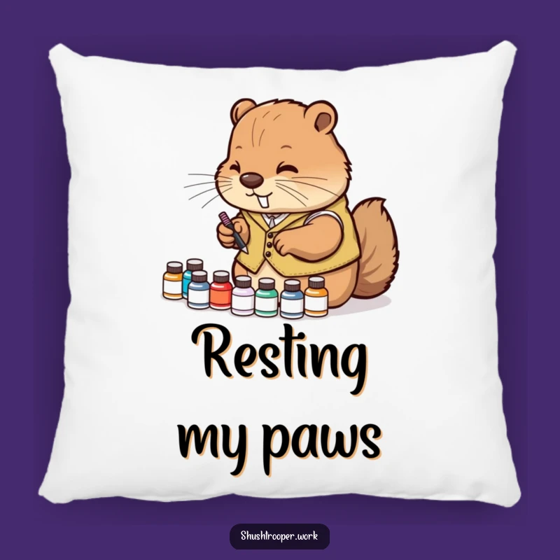 Soft Funny Diligent Beaver Pillow: Cozy Artist's Ink Accent