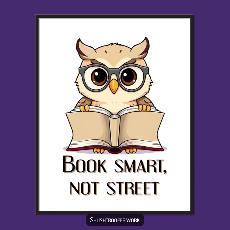 Funny Owl Librarian Digital Art: Cheerful Bookworm Print for Instant Decor