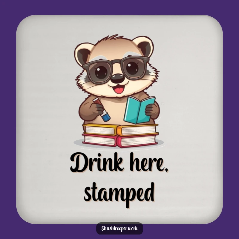 Funny Badger Librarian Coaster: Protect Surfaces with Bookish Cheer