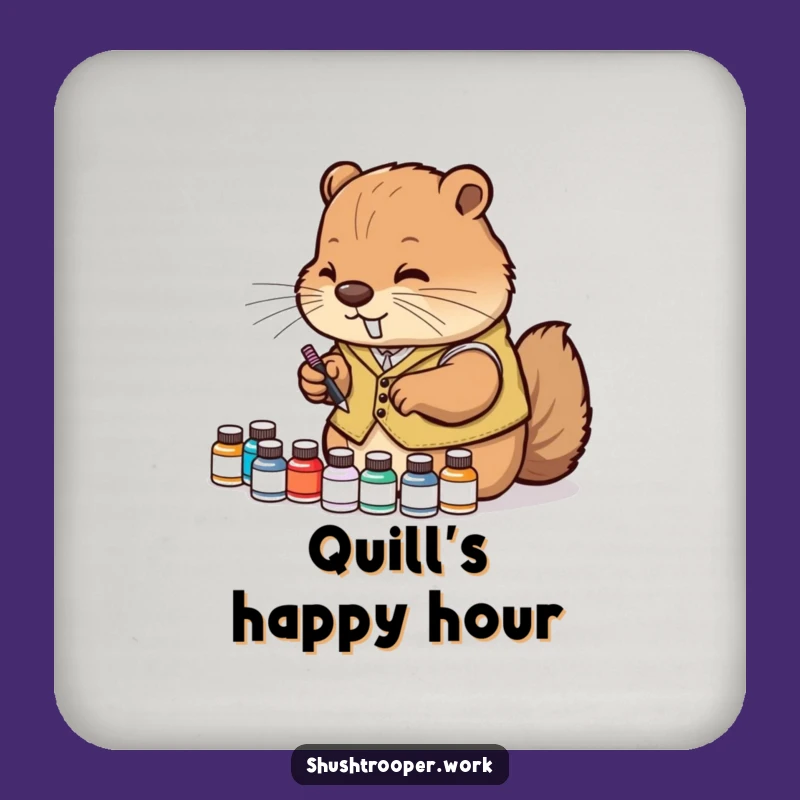 Set of Funny Diligent Beaver Coasters: Protect Surfaces with Art