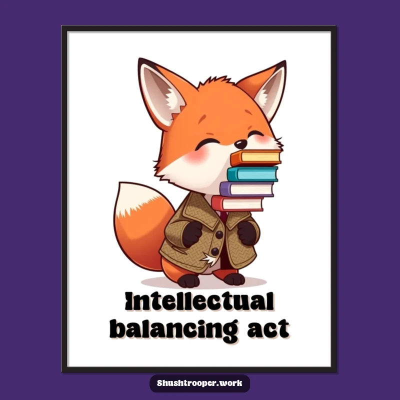 Funny Fox Book Nook Poster: Humorous Literary Wall Art Gift Idea