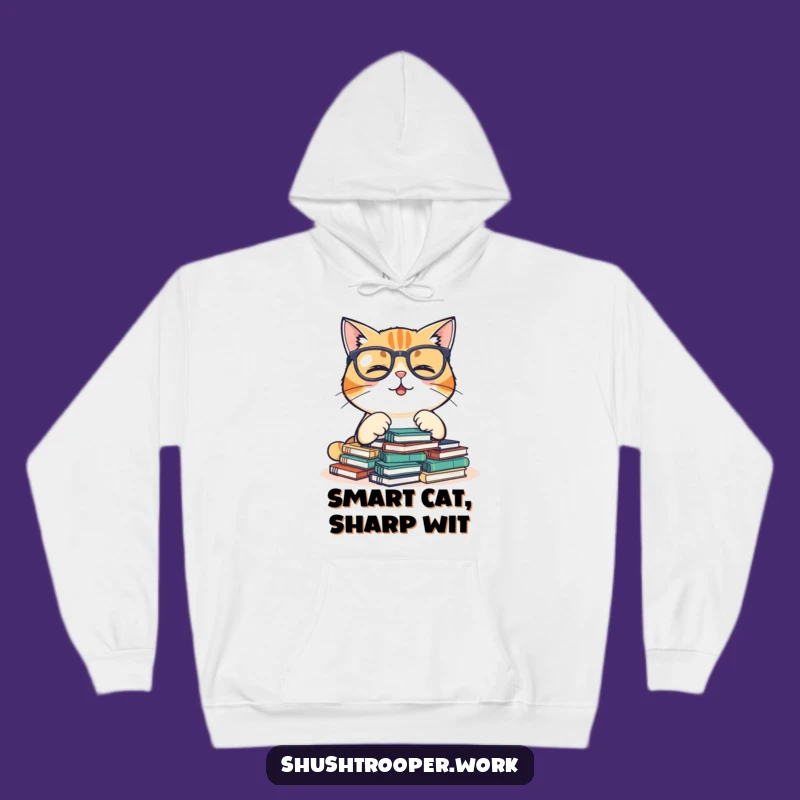 Cozy Funny Giggling Cat Hoodie: Warm Scholar Cat Librarian Wear