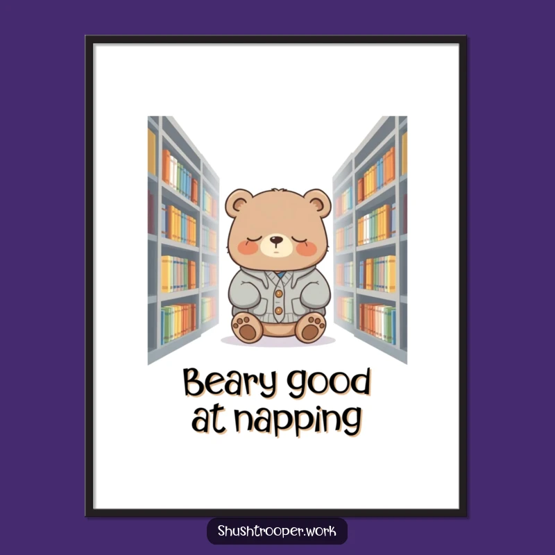 Funny Free Printable Wall Art: Sleepy Bear Napping, Cozy Downloadable Library Decor