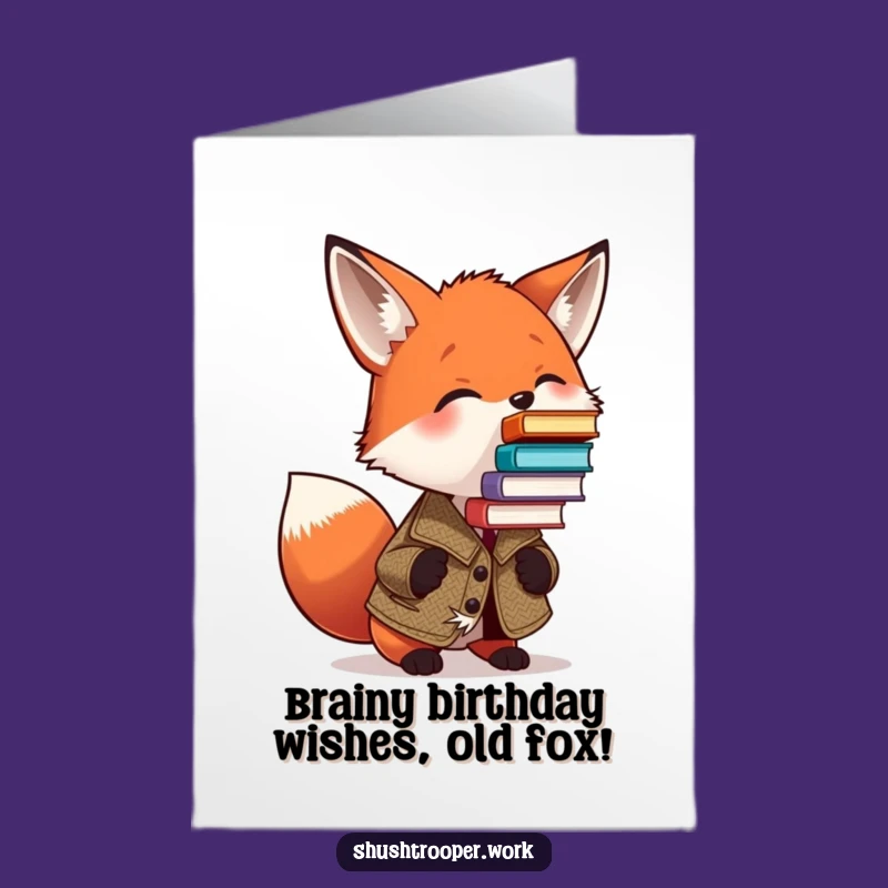 Funny Free Printable Birthday Card: Tweed Fox Balancing Books, Hilarious Downloadable Gift