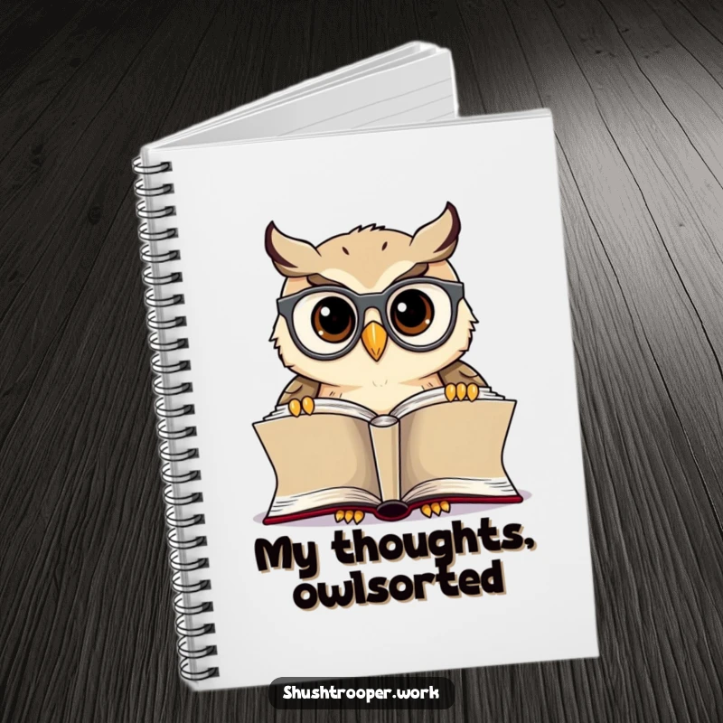 Funny Owl Librarian Notebook: Cheerful owl with spectacles, reading, ideal for notes and scholarly thoughts.