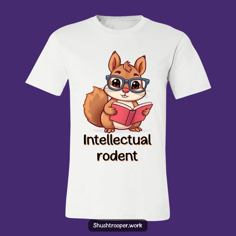 Funny Squirrel Reading T-Shirt: Mischievous Glasses-Wearing Bookworm Tee