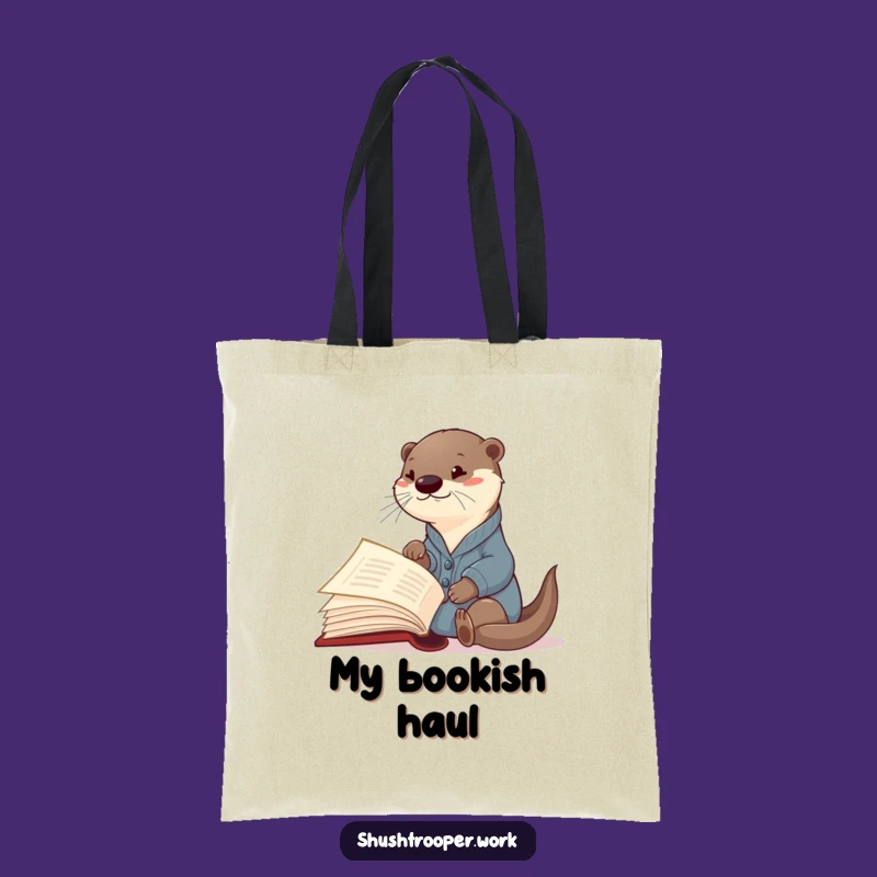 Funny Otter Librarian Tote Bag: Curious Cardigan Reader Giant Book Accessory